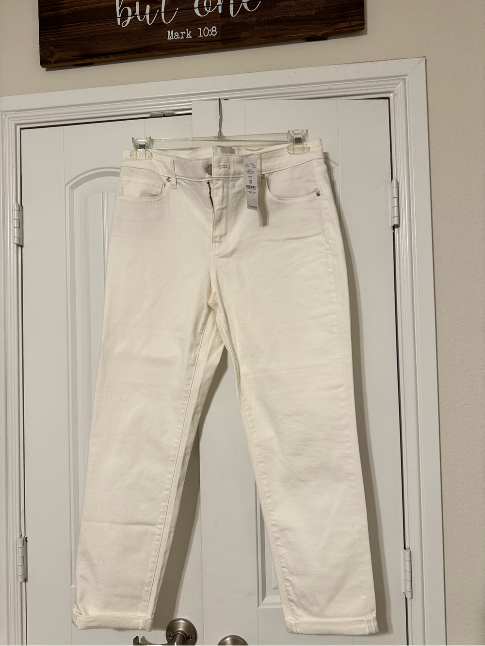 White House Black Market Cream Straight-Leg Jeans
